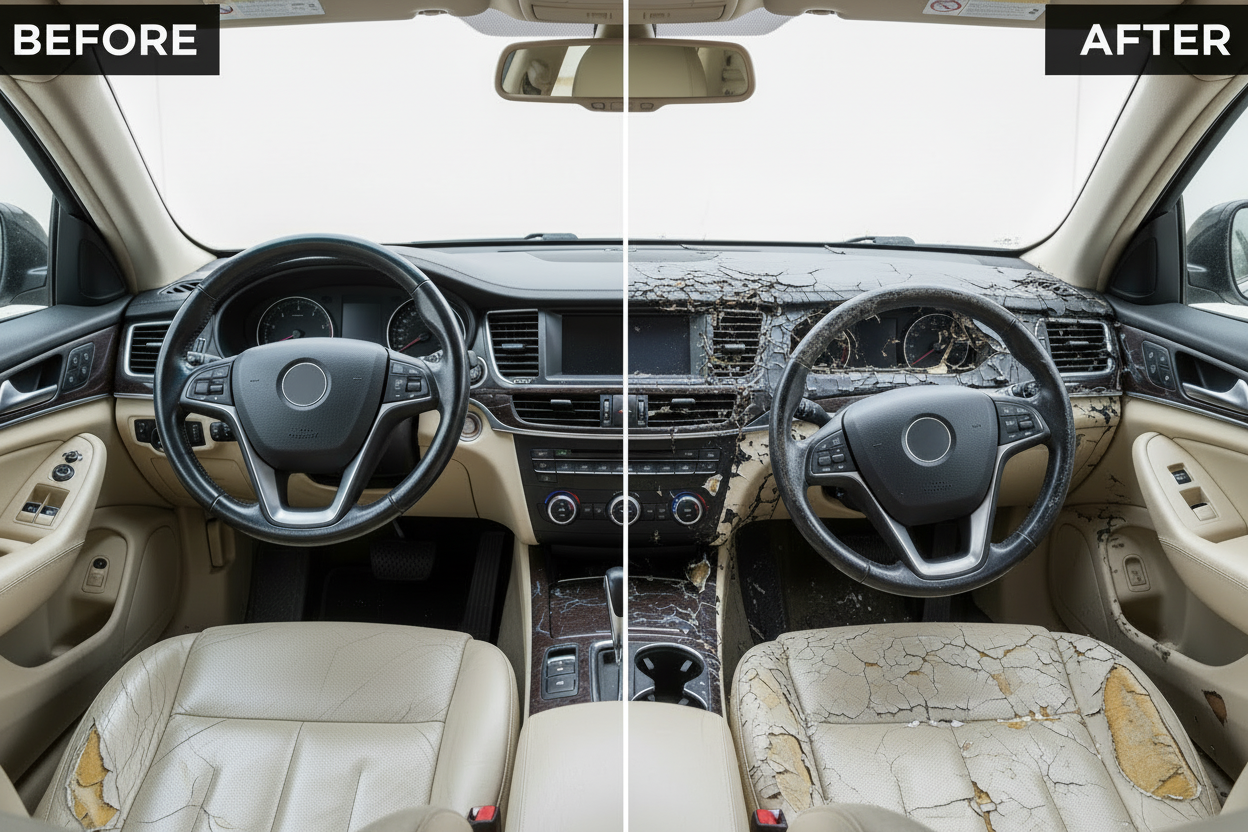 Realistic Before and After Car Interior Sun Damage